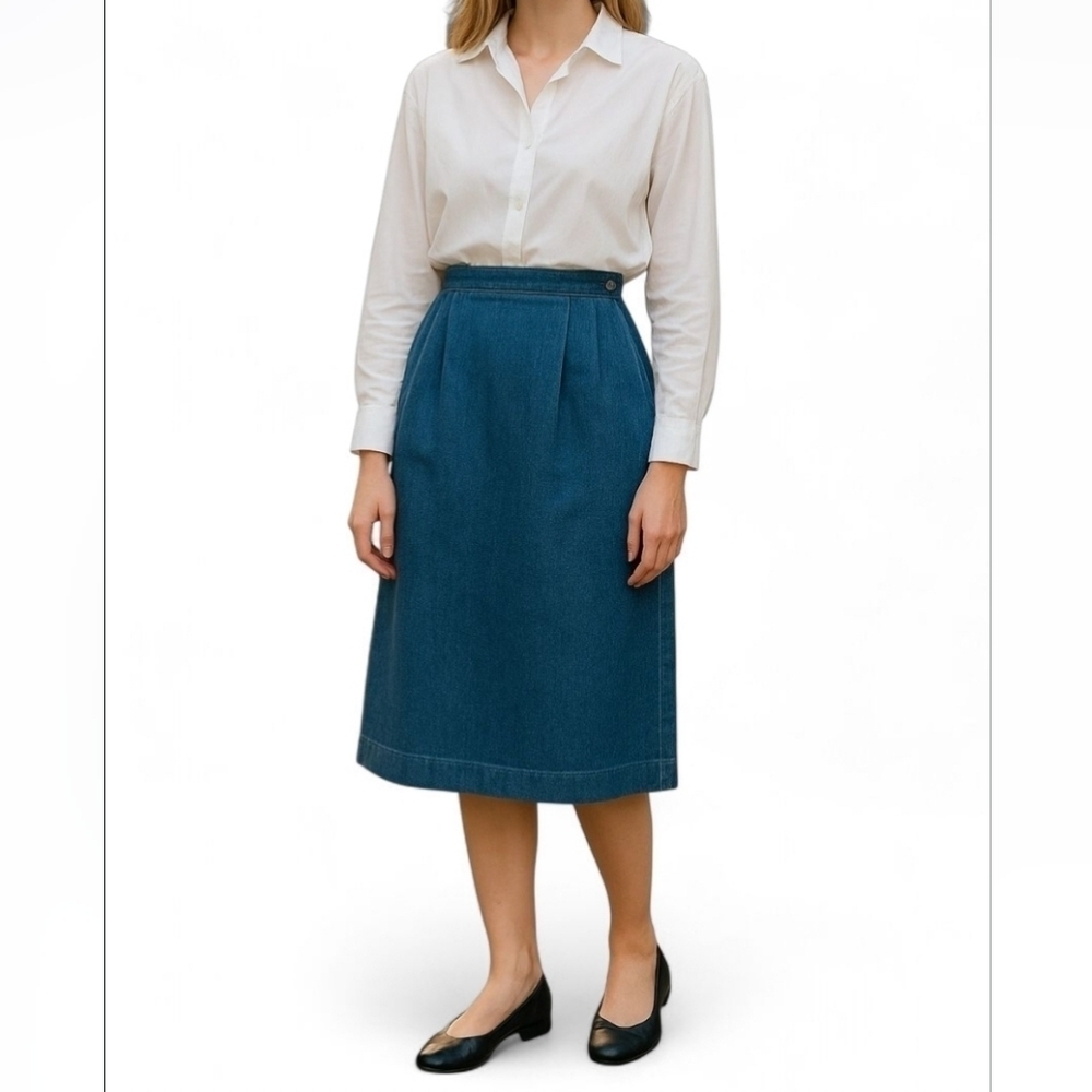 Rothchild's Vintage Denim Midi Skirt with Button Down Back Slit in Blue Size 10